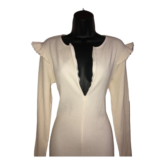 Zara offwhite zip front ruffled shoulder long sleeve sweater dress size large - Picture 5 of 16